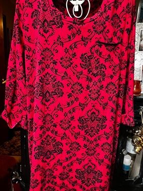 Soma Red Tunic with Black Damask Print